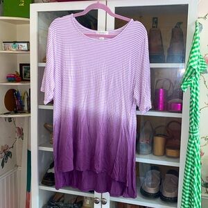 CJ Banks Stretchy Purple Striped Ombré Tee Shirt Tunic 1X
